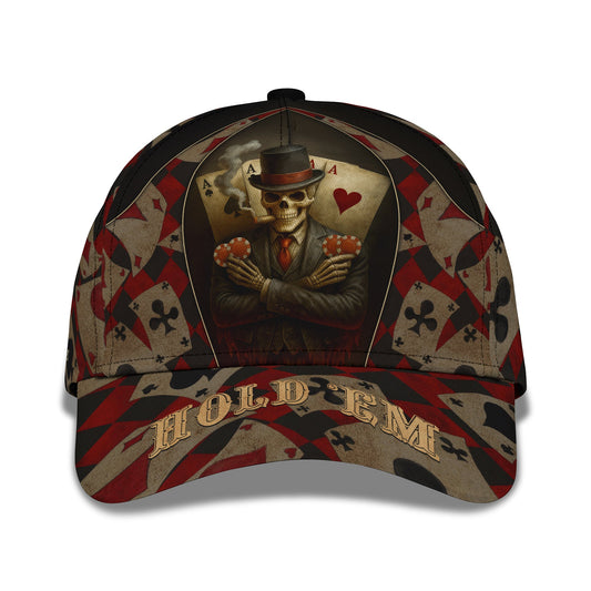 Personalized Cap, Customized Poker Lover Cap, Hold 'Em Skeleton Poker Cards Classic Cap
