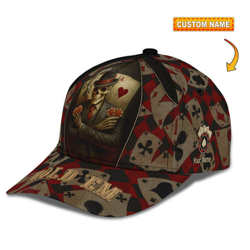 Personalized Cap, Customized Poker Lover Cap, Hold 'Em Skeleton Poker Cards Classic Cap