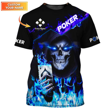 Unisex Shirt - Custom Name Shirt - Blue Light Skullcap Poker Shirt