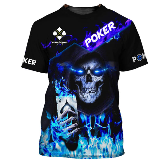Unisex Shirt - Custom Name Shirt - Blue Light Skullcap Poker Shirt
